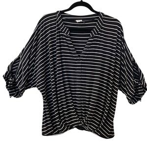 Akemi + Kin Anthropologie Tie Sleeve Dolman Black White Striped Top Medium